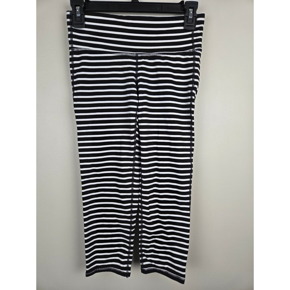 Athleta Womens Black White Striped‎ Ruched Back Cropped Yoga Leggings Small S